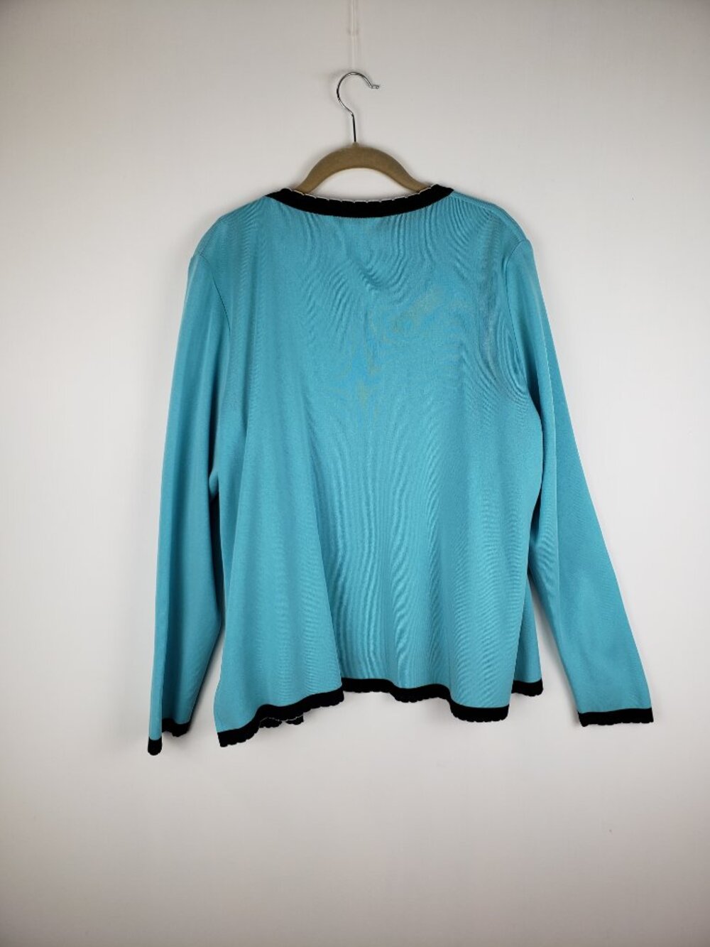 Exclusively Misook Twinset Teal Aqua Black Scalloped Jewels Womens L/XL - Picture 2 of 12